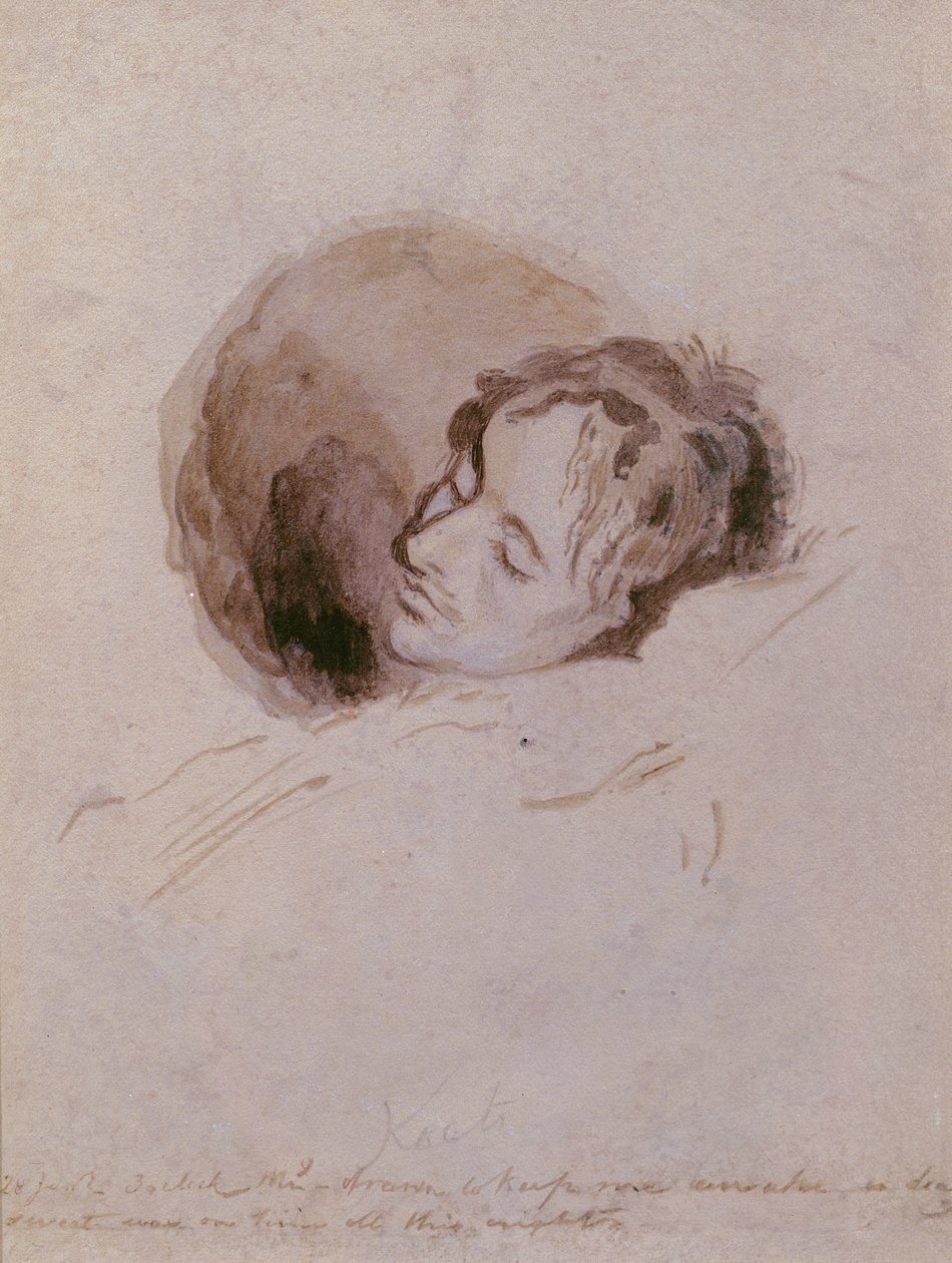 Ölüm Yatağında Keats, 1821 (kağıt üzerinde mürekkep yıkama) by Joseph Severn