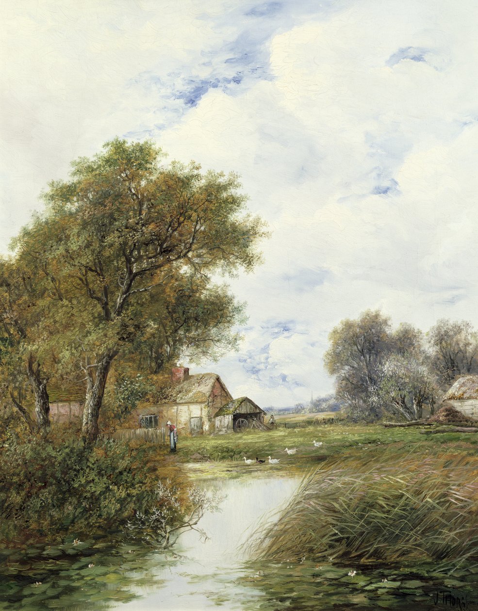 Ördekler ve Çiftlik Evi Ötesinde Gölet by Joseph Thors