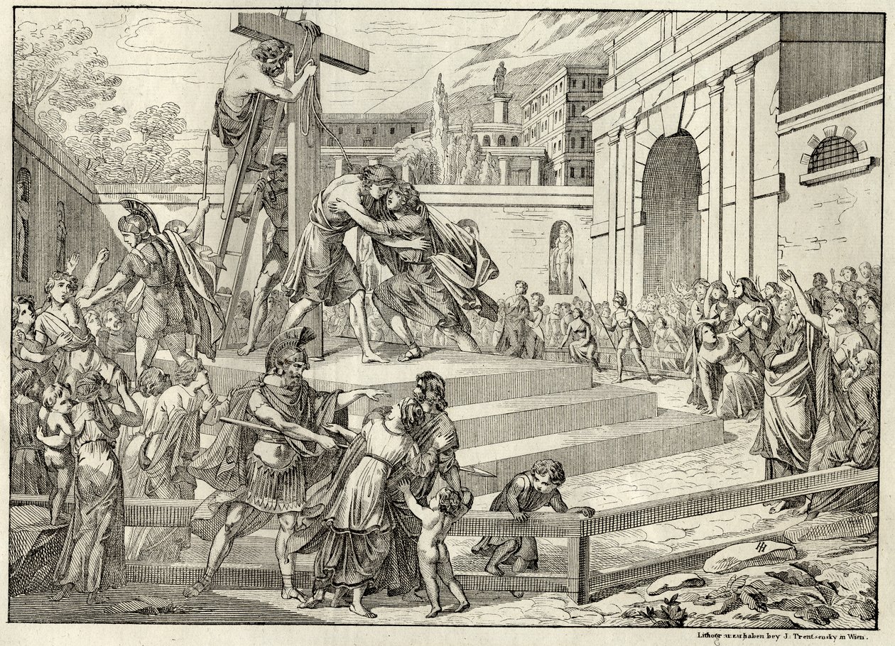 Illustration der Ballade Die Bürgschaft von Friedrich Schiller. by Joseph Trentsensky