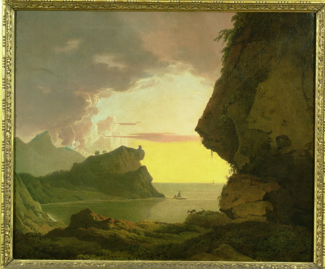 Napoli yakınlarındaki Sahilde Gün Batımı, c.1785-90 by Joseph Wright of Derby