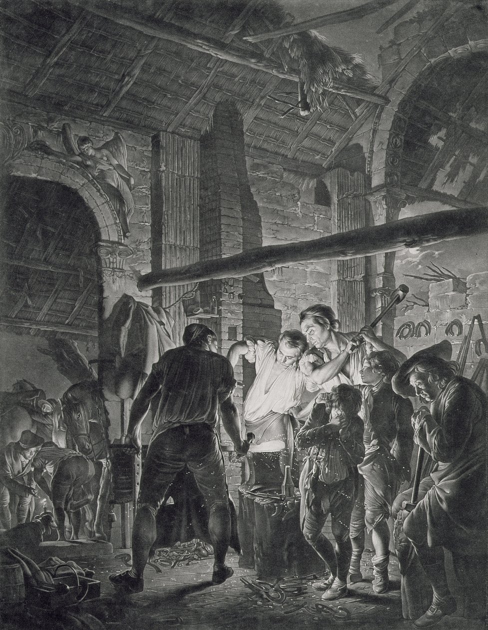 Demirci Dükkanı, Richard Earlom (1743-1822), 1771 (mezzotint) tarafından oyulmuş by Joseph Wright of Derby