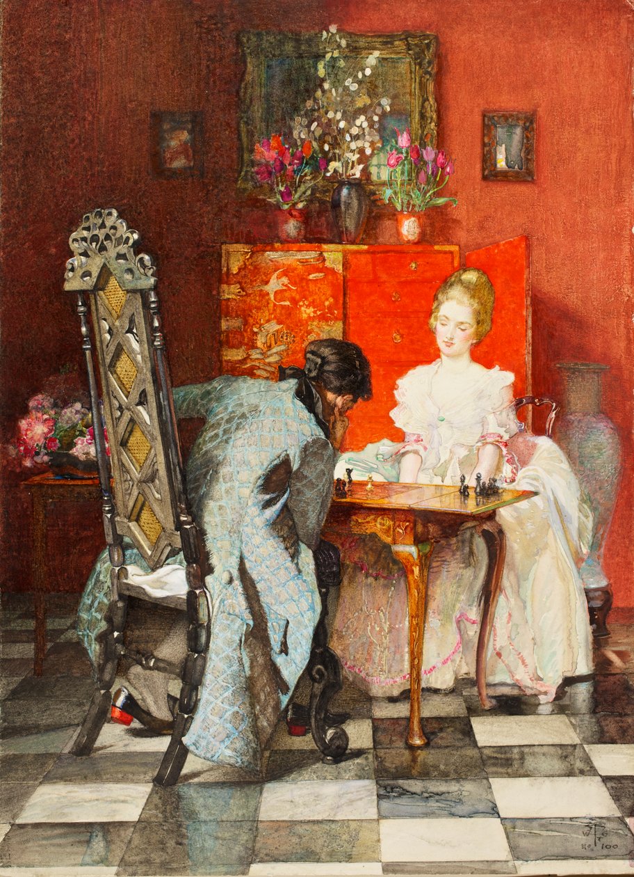 The Chess Players veya Black to Move, 1920 (kağıt üzerinde wc ve guaj) by Joseph Walter West