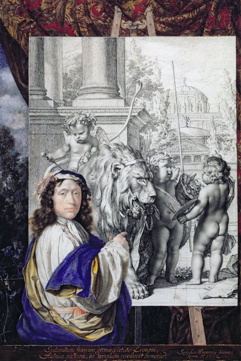 Otoportre, 1662 (parşömen üzerine kalem ve mürekkep ve tuvalet) by Joseph Werner