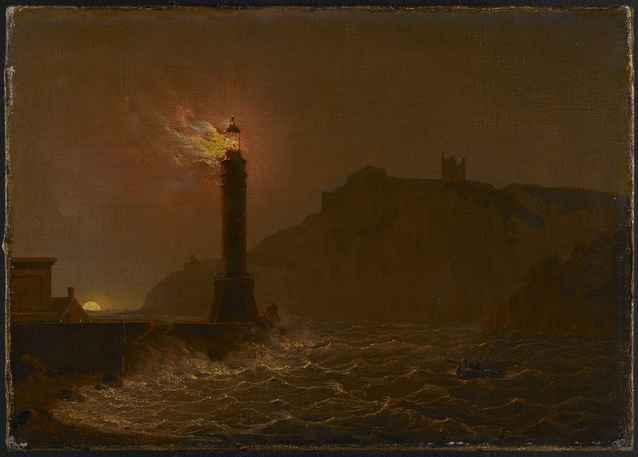 Geceleri yanan bir deniz feneri by Joseph Wright of Derby