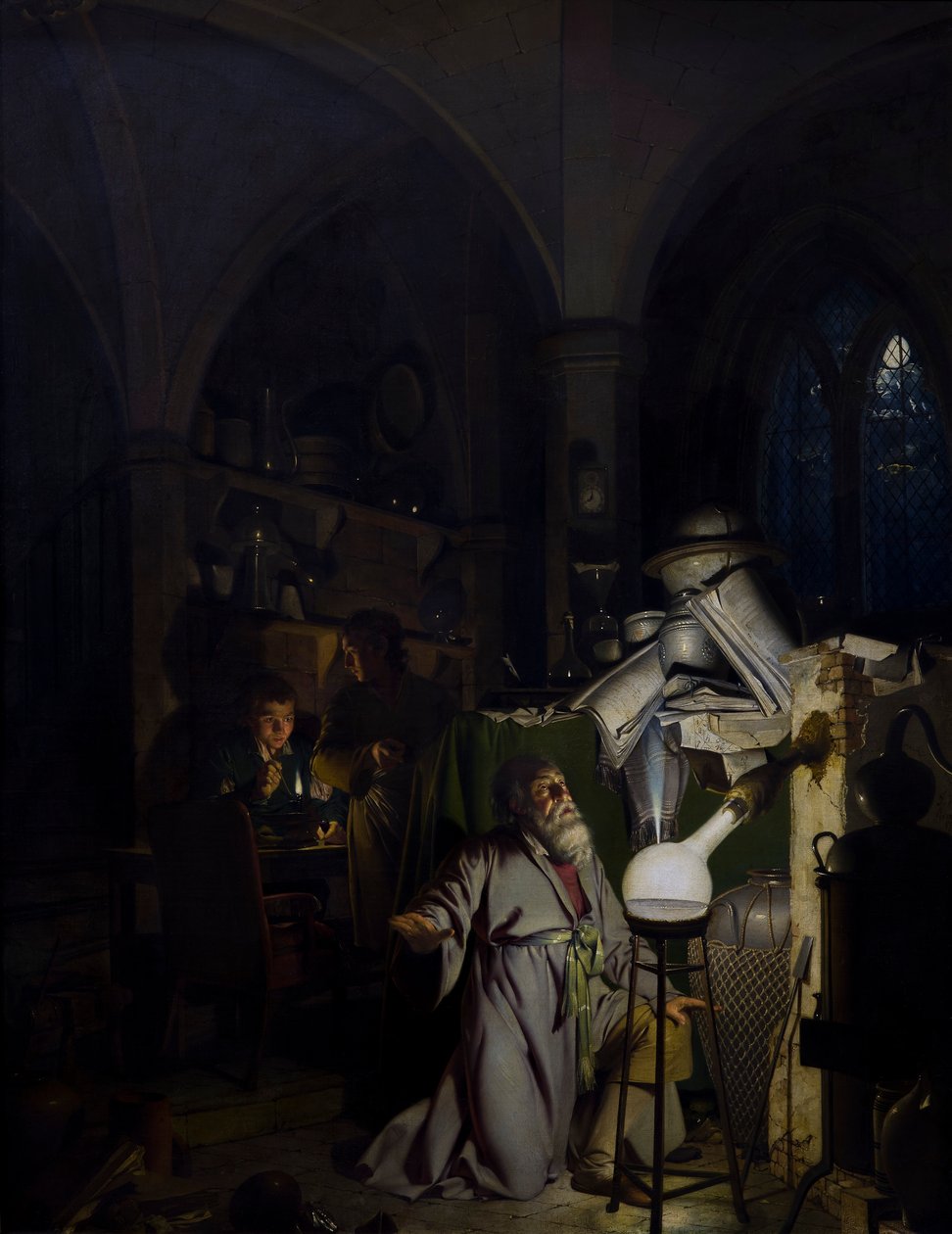 Felsefe Taşının Peşinde Simyacı by Joseph Wright of Derby