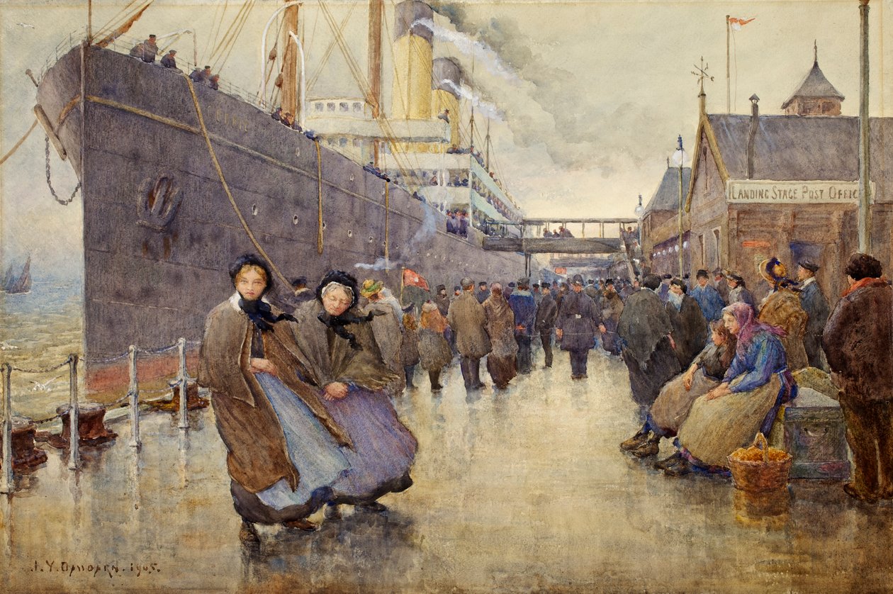 Ayrılış Günü, Liverpool İniş Etabı, 1905 (kağıt üzerinde wc) by Joseph Yelverton Dawbarn