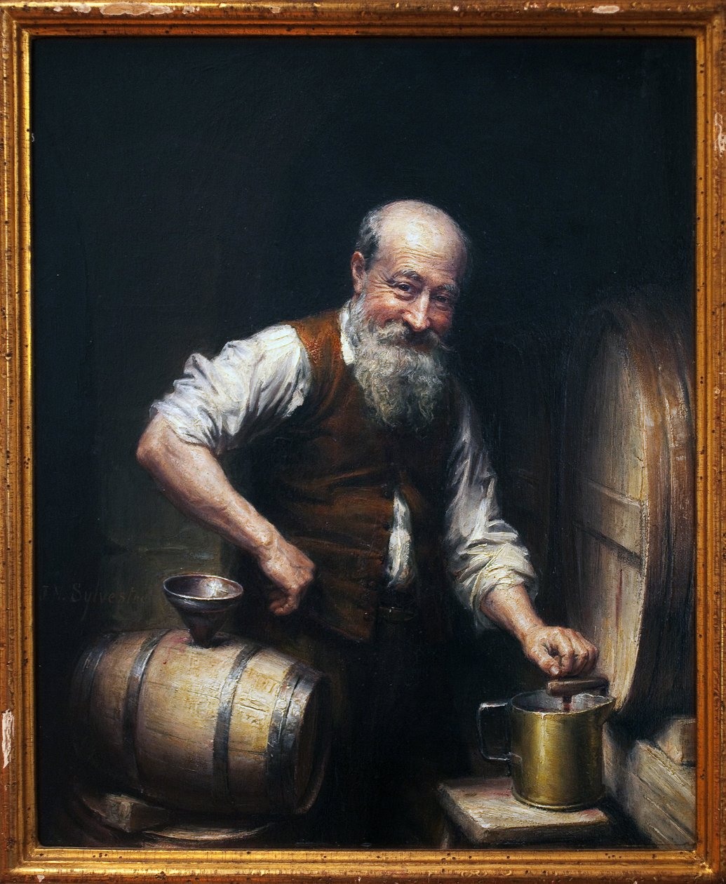 Mahzeninde şarap üreticisi. Joseph Noel Sylvestre