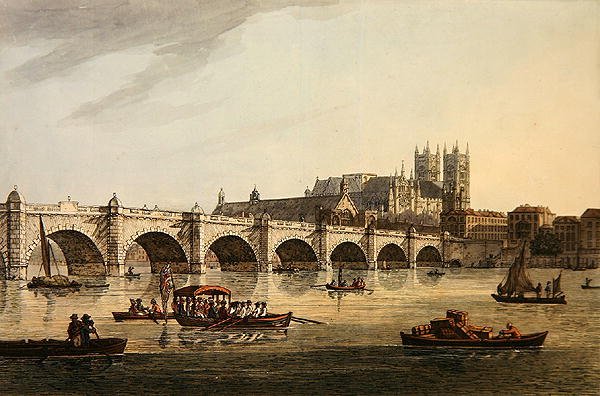 J.C. Stadler tarafından oyulmuş Westminster Bridge, Abbey ve Hall manzarası by Joseph (after) Farington