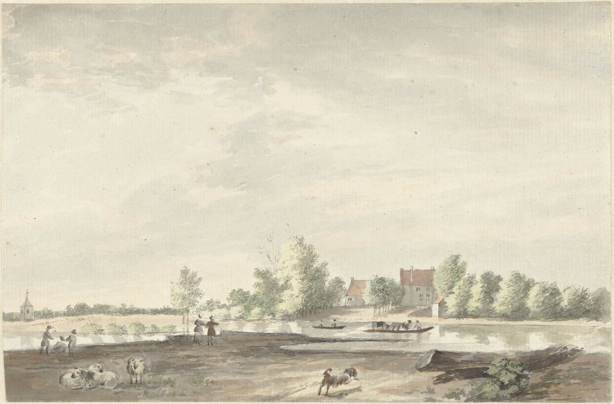 Schoonhoven yakınlarındaki Lek'teki feribot evi by Joseph Adolf Schmetterling