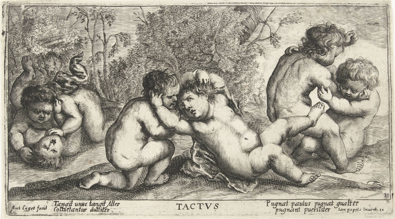 Üç çift çıplak çocuk Tactvs (nesne üzerinde başlık) by Joseph Antoine Cochet