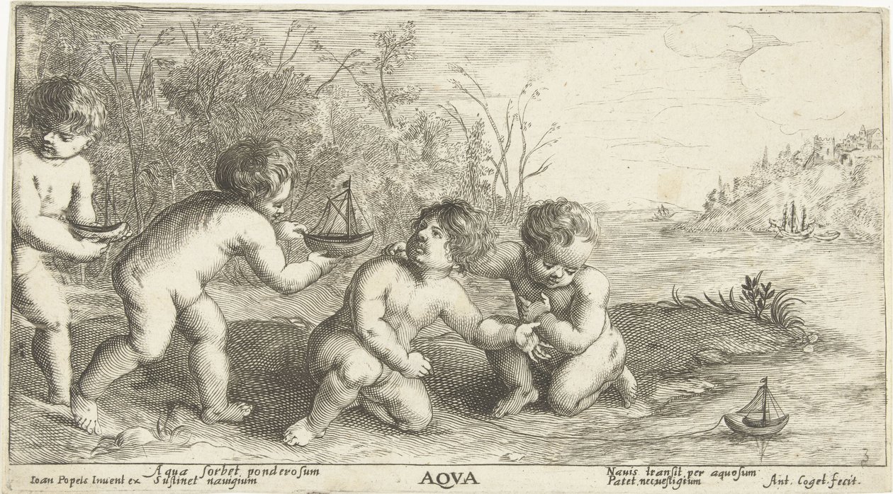 Teknelerle oynayan çocuklar Aqva (nesne üzerindeki başlık) by Joseph Antoine Cochet