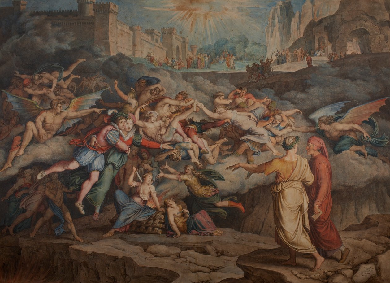 Cehennemin İkinci Çemberinde Dante ve Virgil, 1823. by Joseph Anton Koch