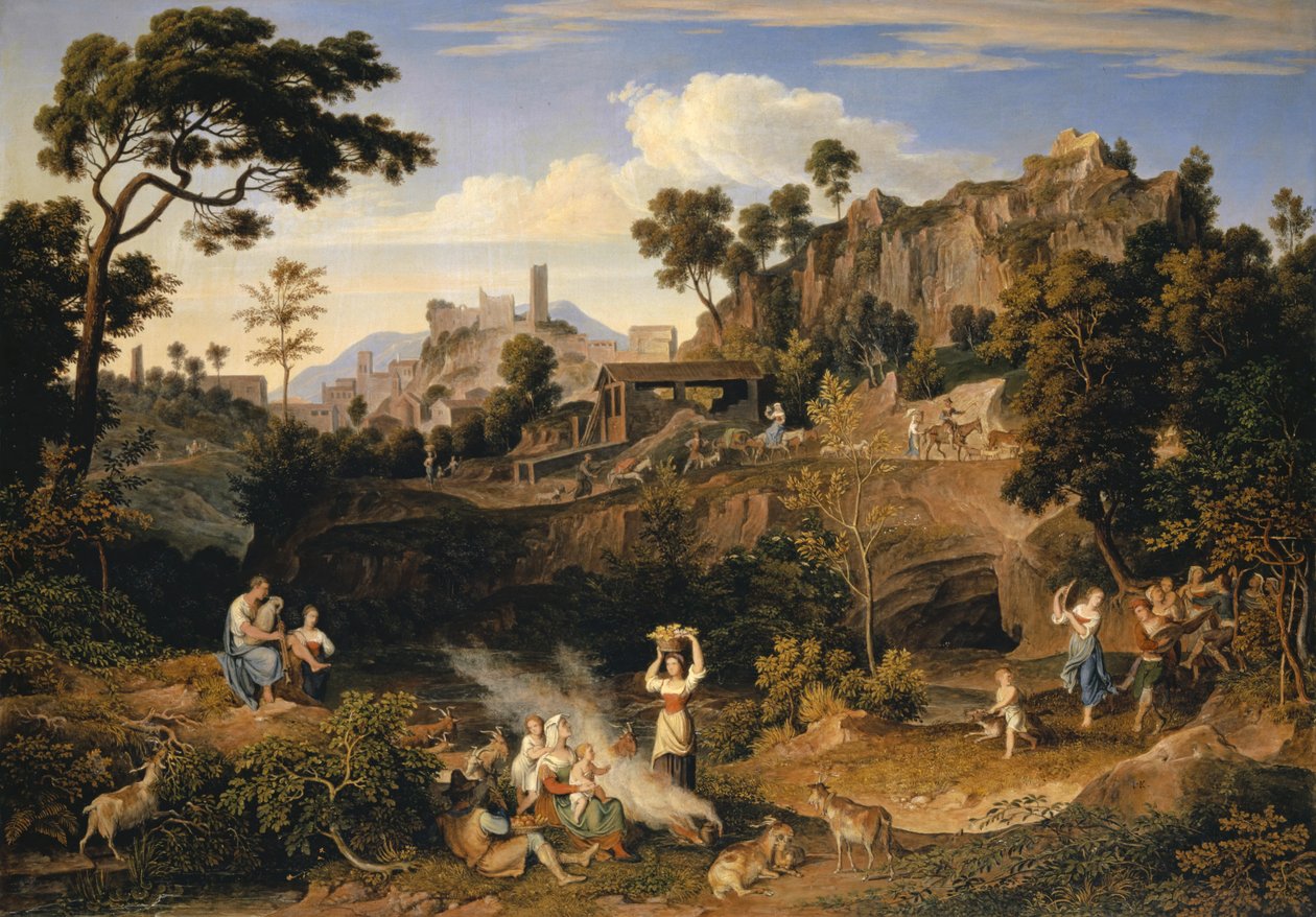 Dans Eden Köylülerin Geçit Töreni ile Olevano yakınlarındaki manzara, 1823-24 by Joseph Anton Koch