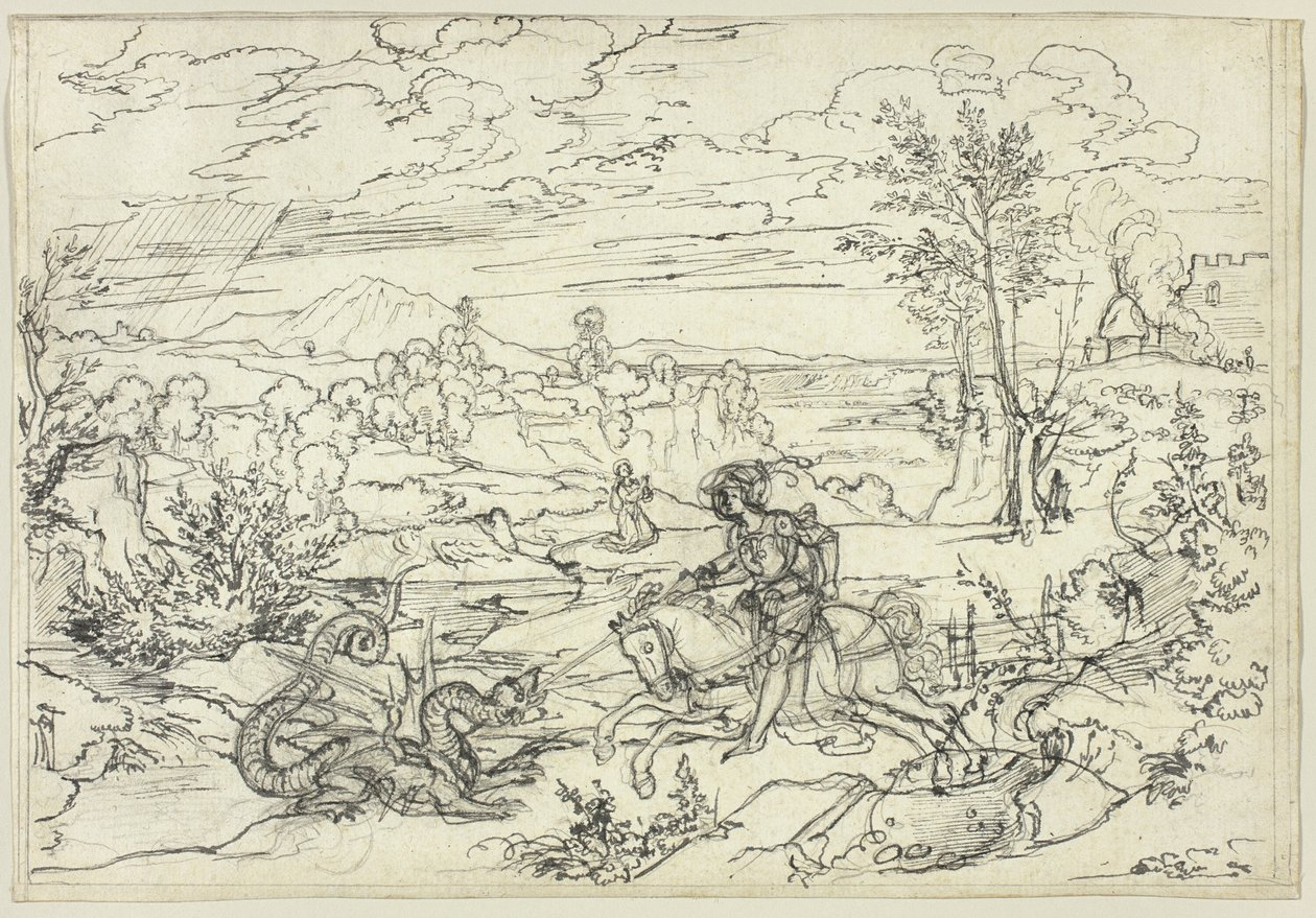 Aziz George ve Ejderha ve Monte Soratte ile manzara by Joseph Anton Koch