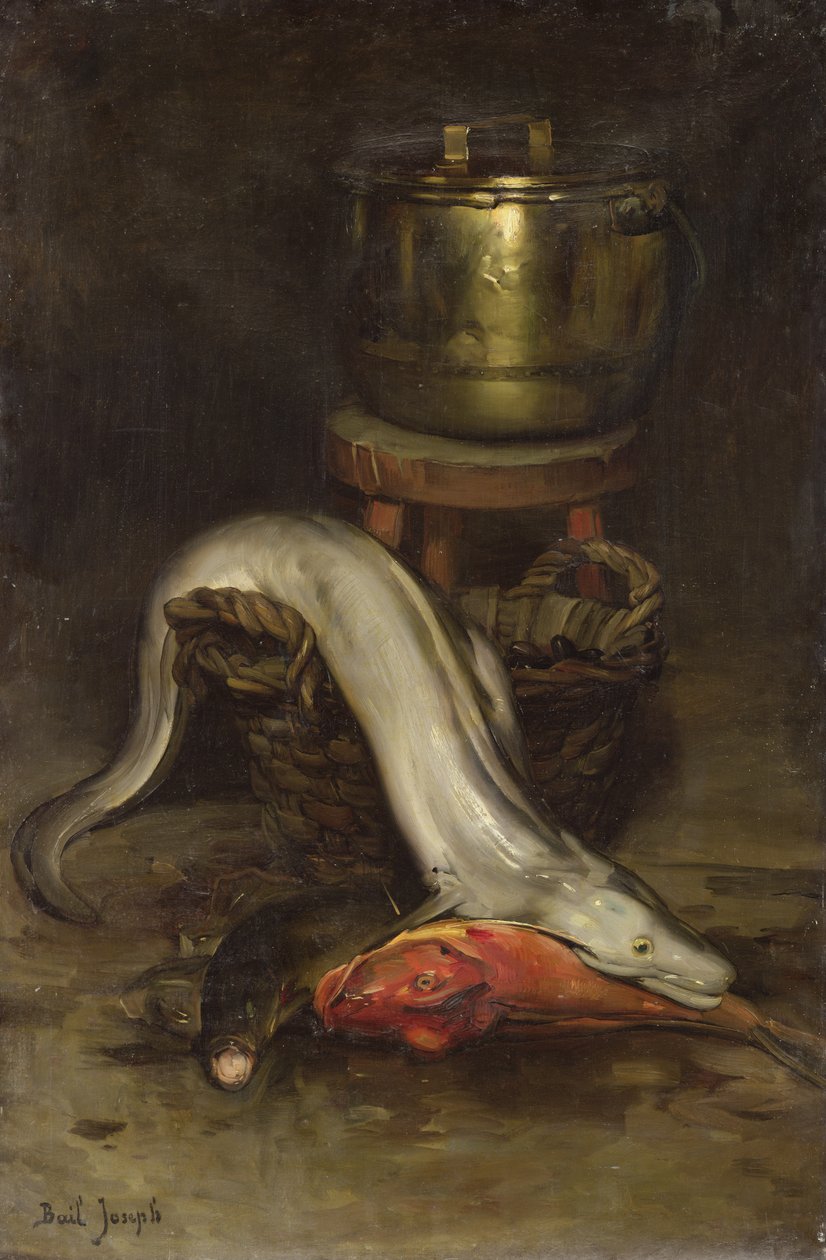 Balık ve kazan ile natürmort by Joseph Bail