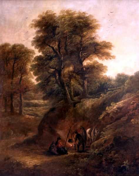 Çingenelerin Ateşin Etrafında Olduğu Ormanlık Manzara (tuval üzerine yağlı boya) by Joseph Barker