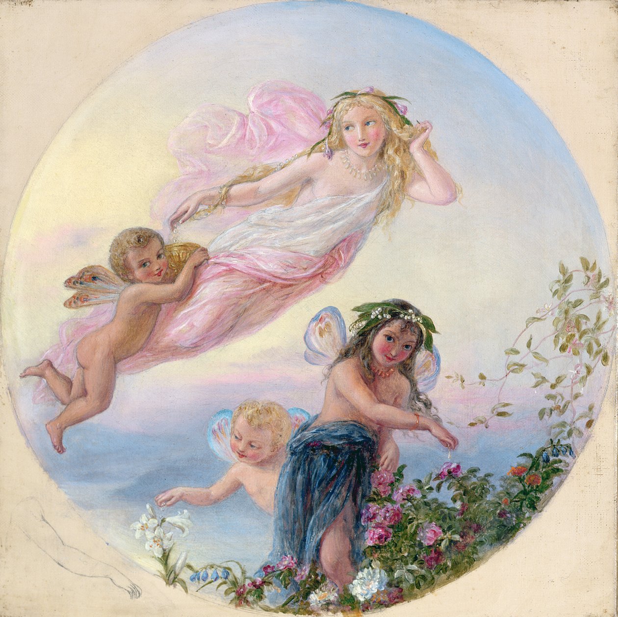 Bir Sylph ve Peri Hizmetçileri Sabah Erken Çiyi Serpiyor by Joseph Bouvier