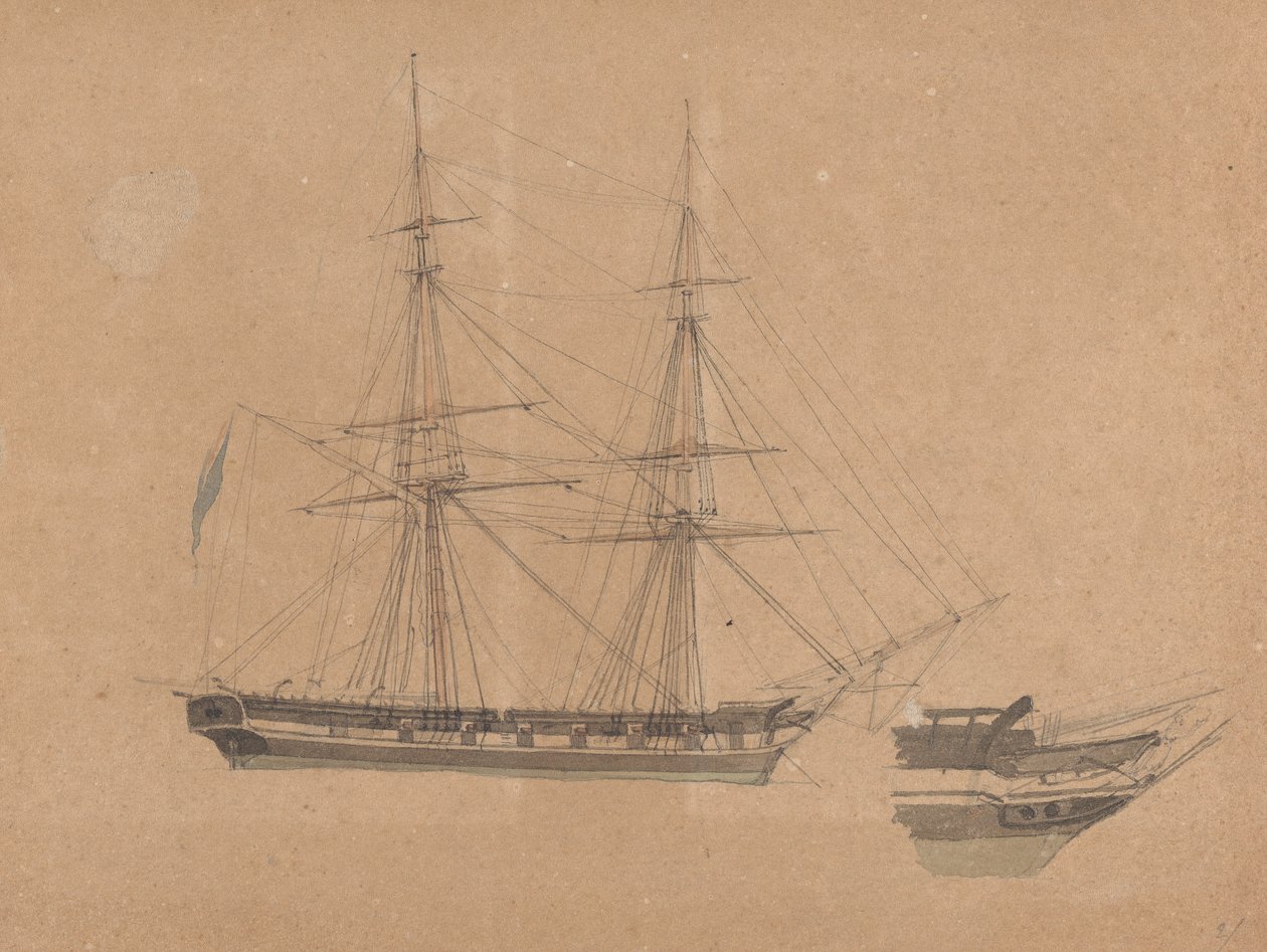 Tek İskelenin Yandan Görünümü ve Diğerinin Pruvası by Joseph Cartwright