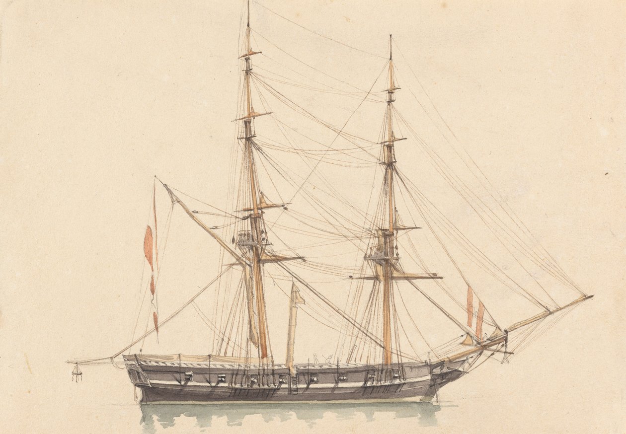 Tek Brigantine, Yelkenler Açıldı by Joseph Cartwright