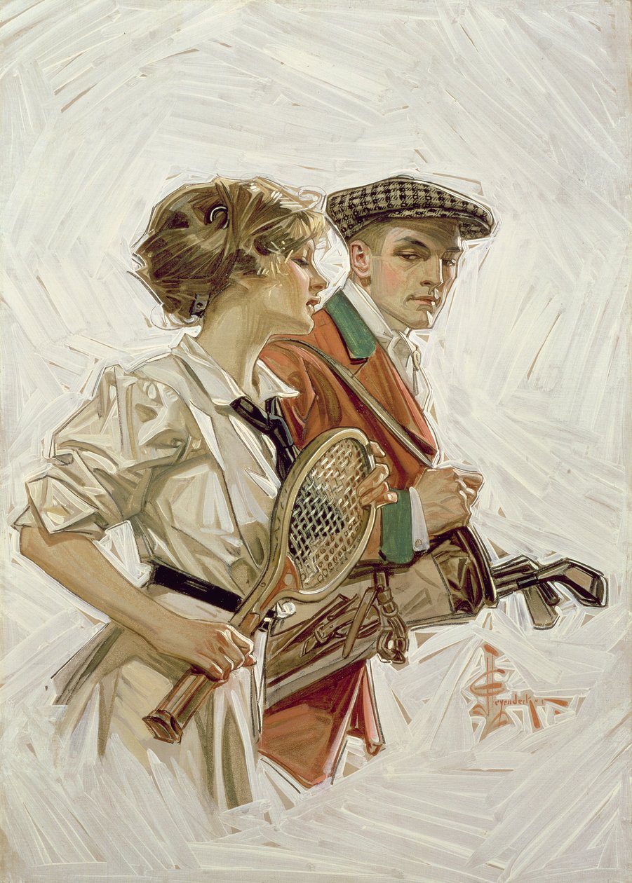 Golf mü Tenis mi?, c.1915 (tuval üzerine yağlı boya) by Joseph Christian Leyendecker