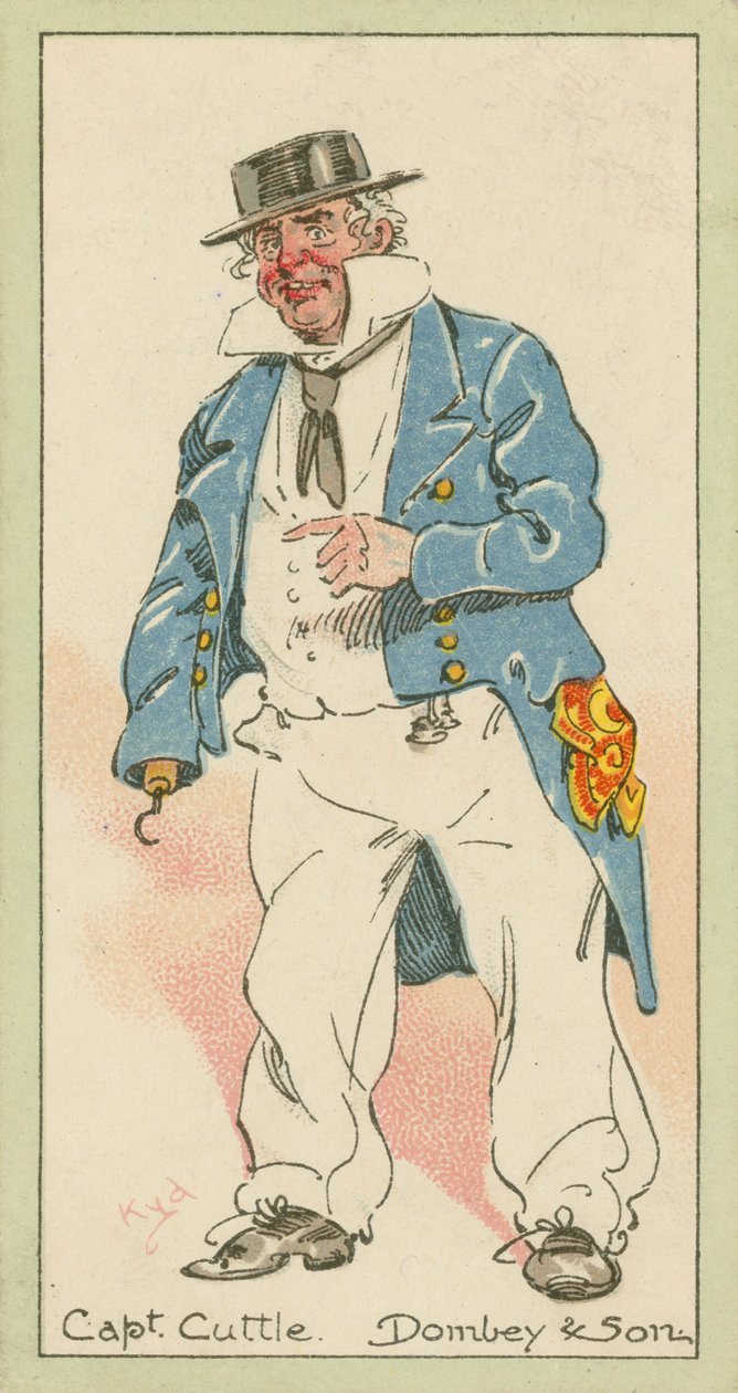 Kaptan Cuttle, Dombey ve Oğlu (renkli taş baskı) by Joseph Clayton (1856-1937) (after) Clarke