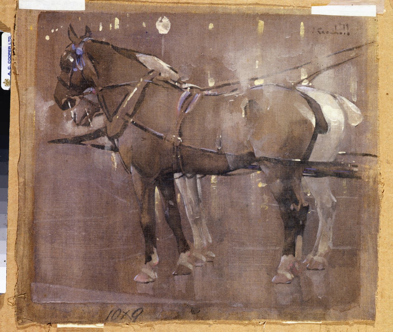 Gaslight'tan Cab Horses (keten üzerine suluboya ve gövde rengi) by Joseph Crawhall