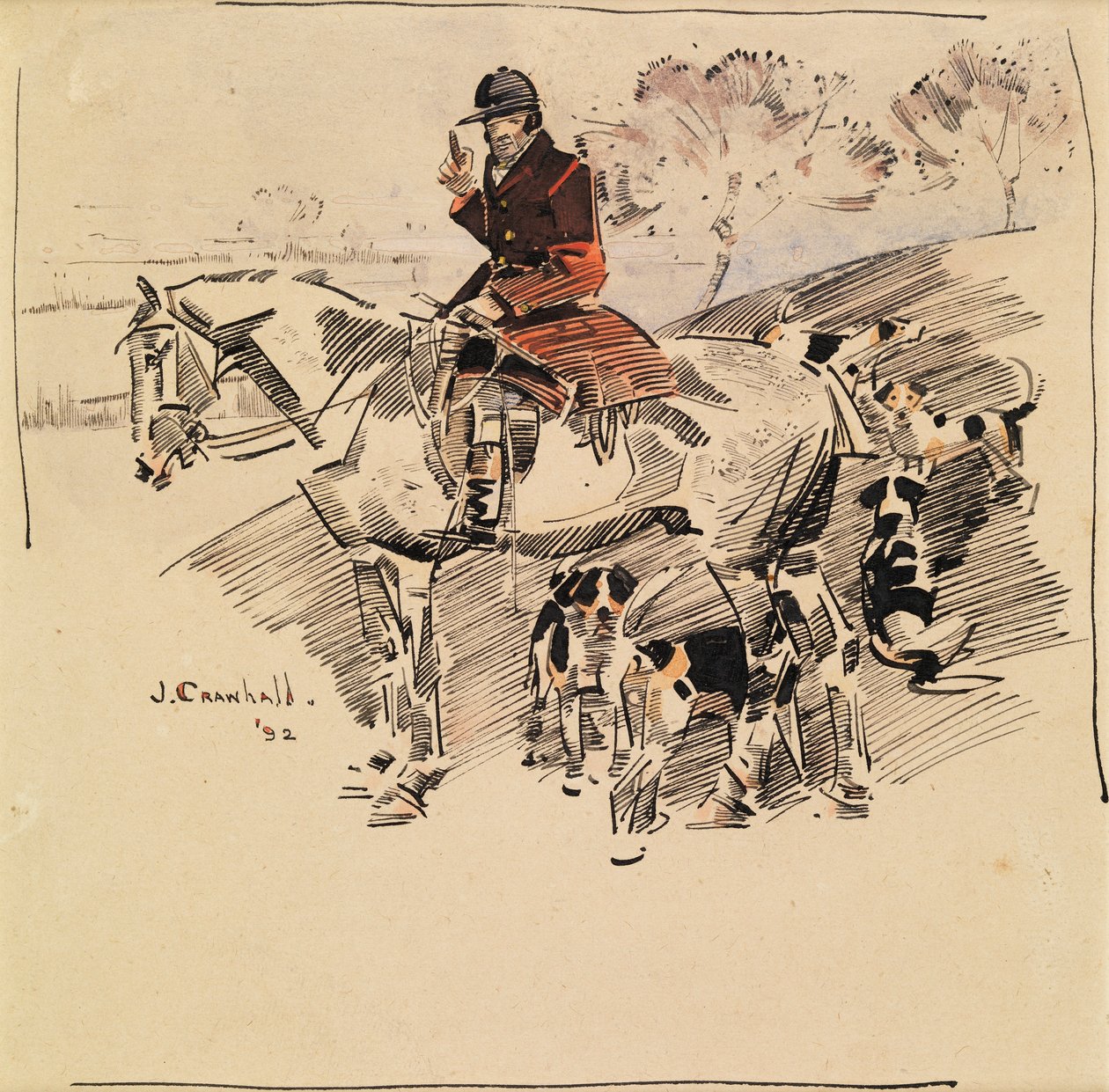At Sırtında Avcı ve Tilki Tazısı by Joseph Crawhall