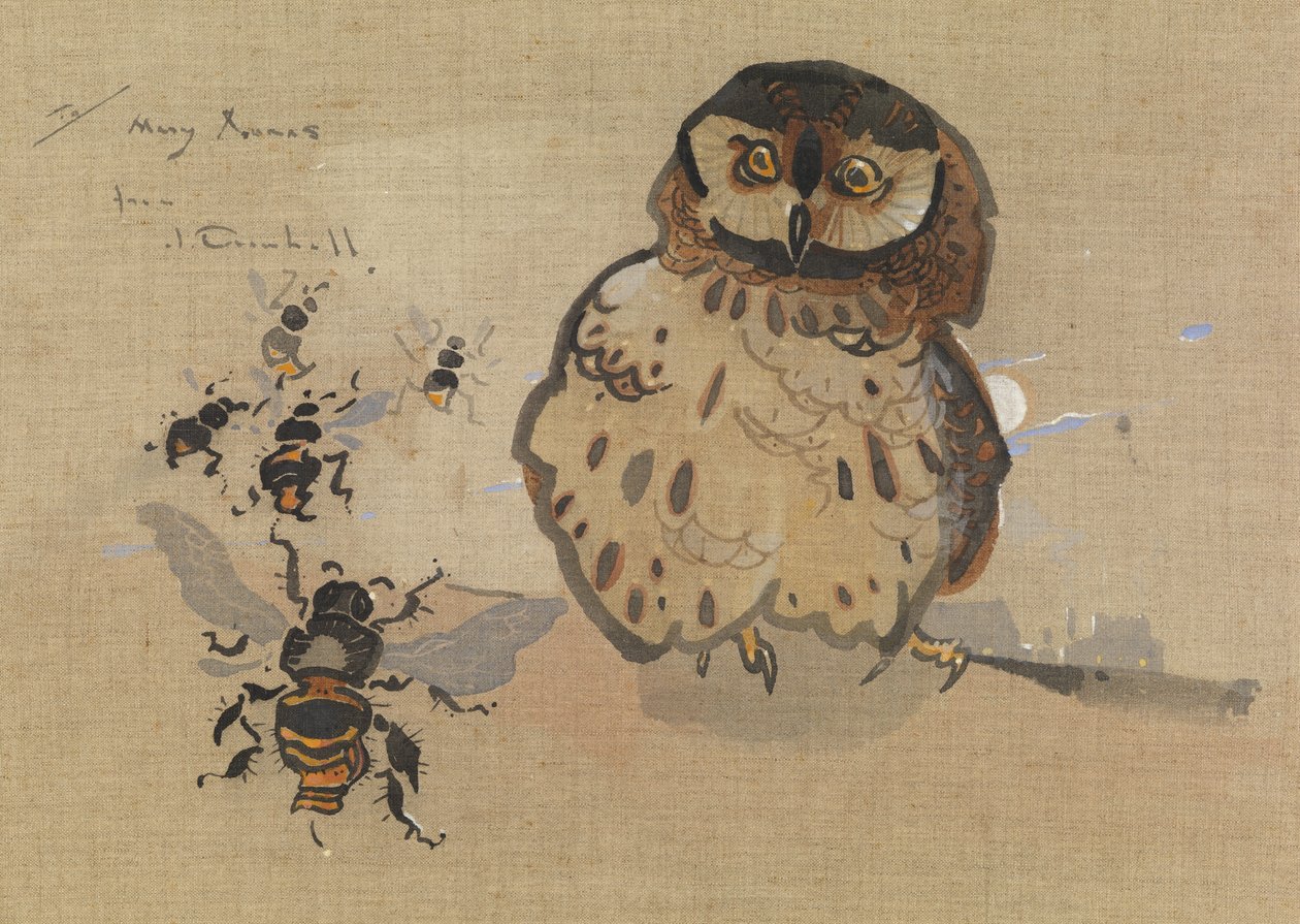 Baykuş ve Arılar (keten üzerine guaş) by Joseph Crawhall