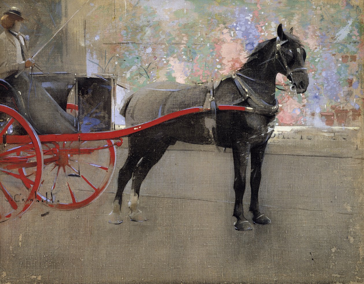The Flower Shop (keten üzerine guaş) by Joseph Crawhall