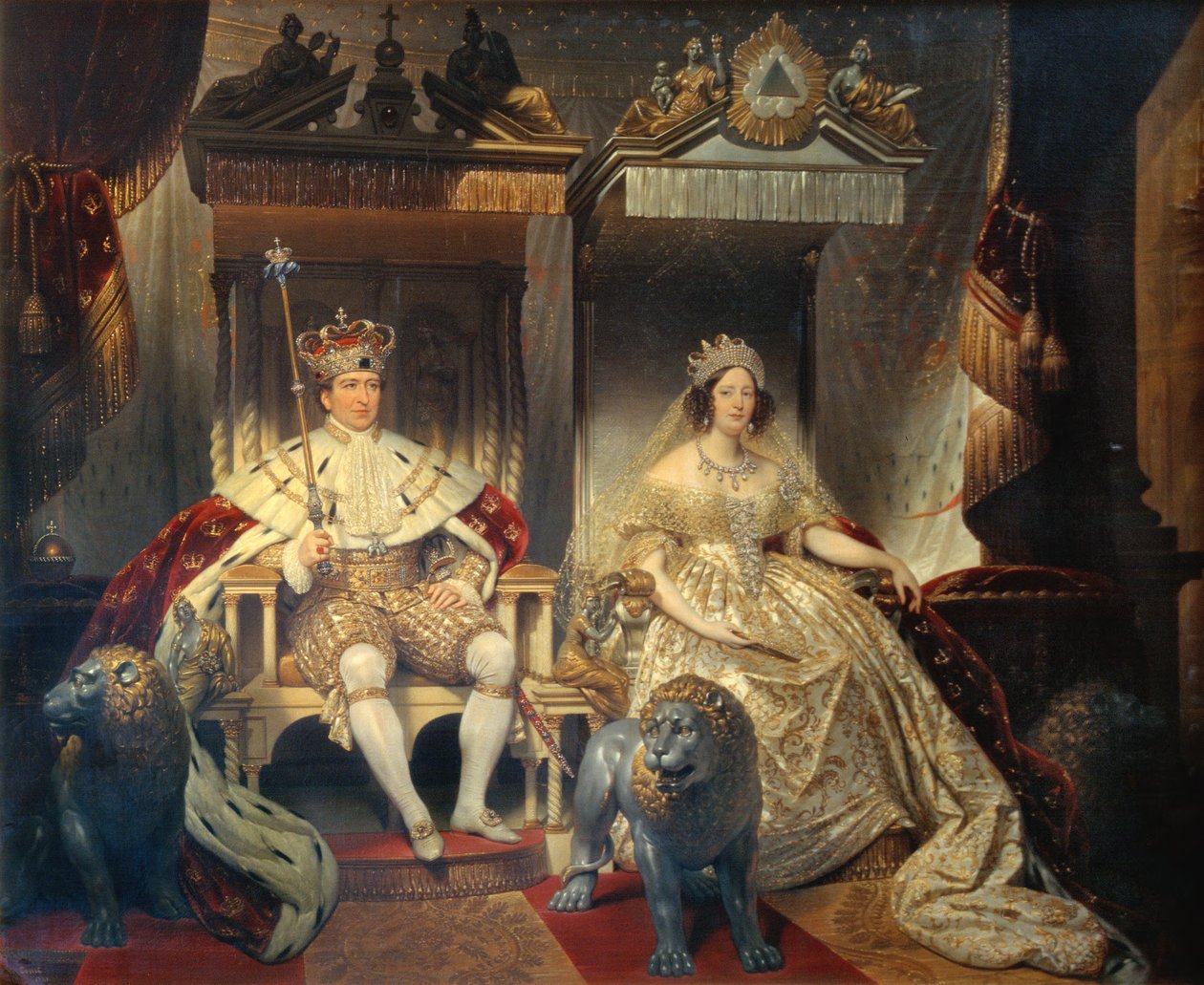 VIII. Christian (1786-1848) ve Kraliçe Caroline Amalie (1796-1881) Taç Giydirme Elbiseleri içinde by Joseph Desire Court