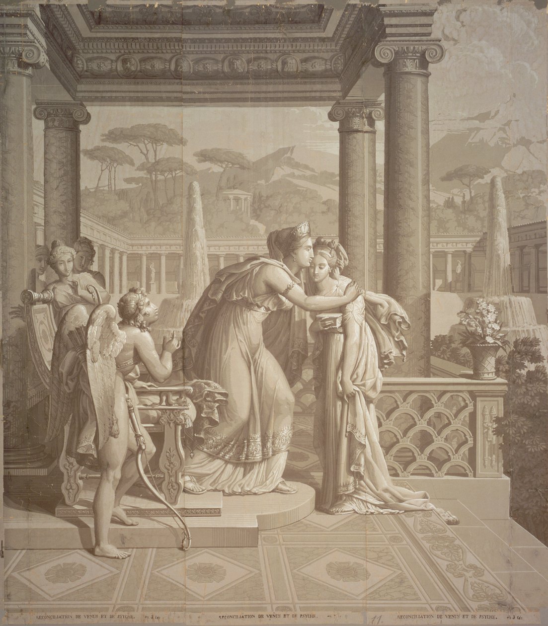 Cupid ve Psyche ile duvar kağıdı tasarımı, 1815 by Joseph Dufour