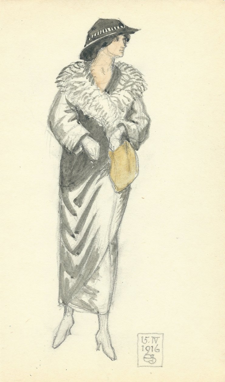 Fashionable Lady, 15.IV.1916, 1916 (kağıt üzerine kalem & mürekkep ve wc) by Joseph Edward Southall