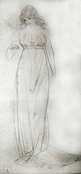 Aşağı bakan bir kızın figür çalışması by Joseph Edward Southall