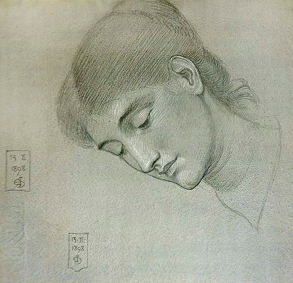 Aşağı Bakan Bir Kızın Baş Çalışması by Joseph Edward Southall
