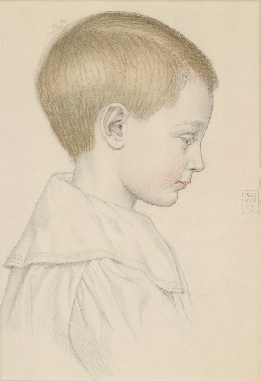 Bir Çocuğun Kafasının Kroki, 1906 (kağıt üzerinde kalem ve tuvalet) by Joseph Edward Southall