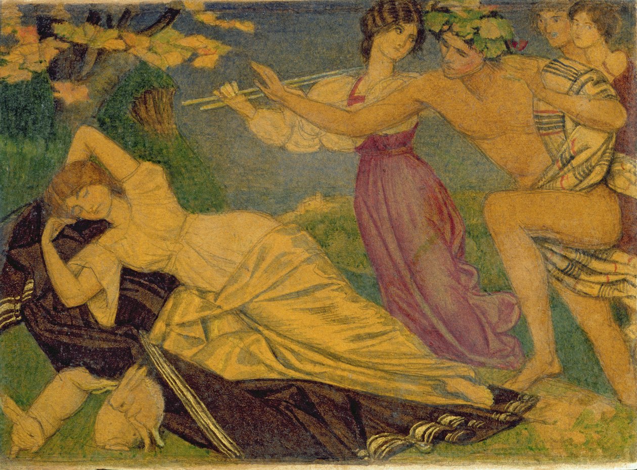 Bacchus ve Ariadne için çalışma, c.1912 (kart üzerinde kurşun kalem üzerinde wc) by Joseph Edward Southall