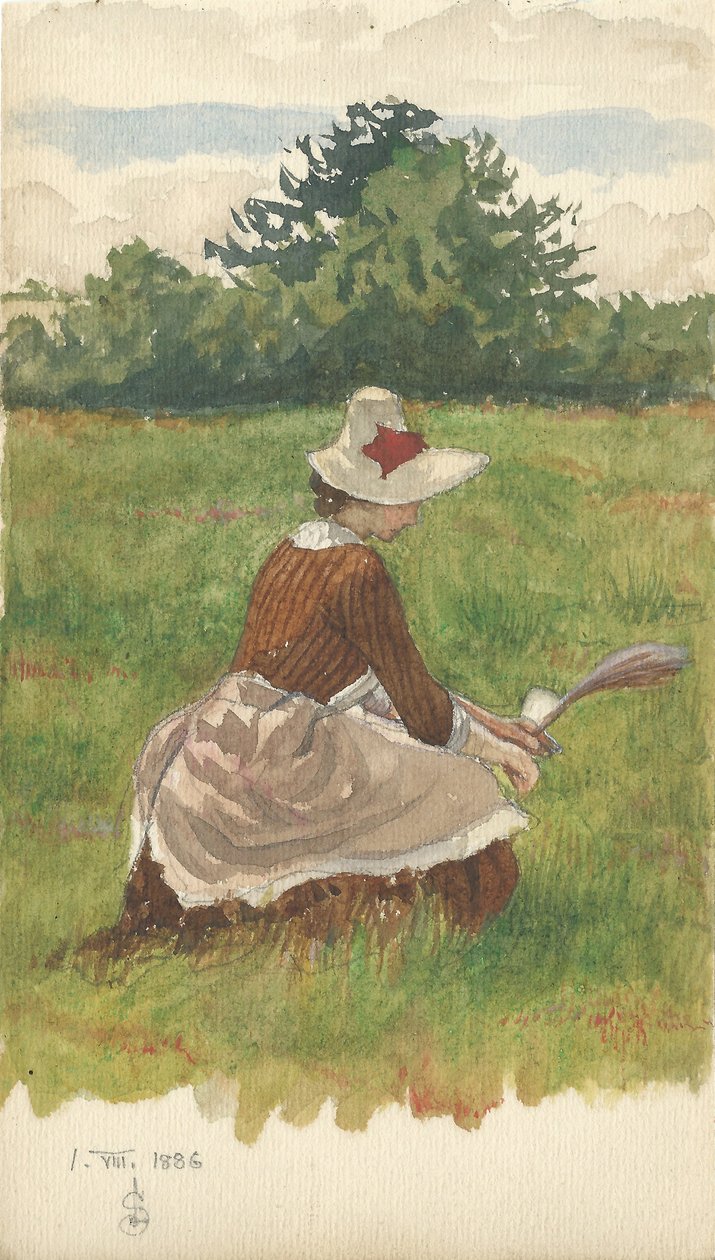 Sahilde çimen toplayan kadın 1.VIII.1886, 1886 (kağıt üzerinde kalem & wc) by Joseph Edward Southall