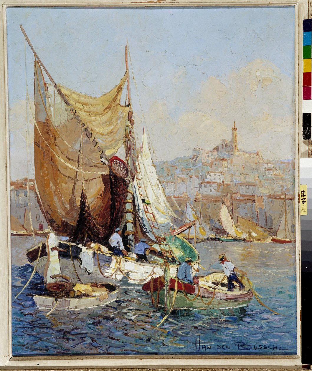 Marsilya Eski Limanındaki Balıkçılar Fernand Van Den Bussche (1892-1975) tarafından tablo 20. yüzyıl Zorunlu söz: Koleksiyon vakfı de Provence, Marsilya'ya saygı gösteriyor by Joseph Emanuel Van Den Bussche