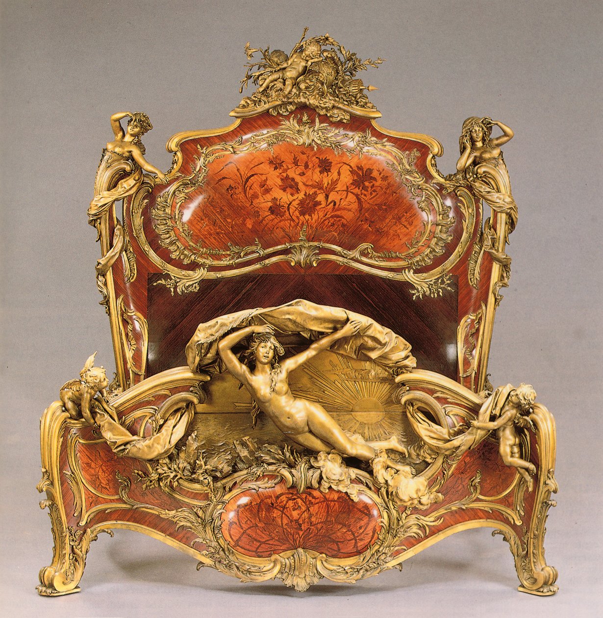 Louis XV tarzı ormolu monte lale ağacı, kral ağacı ve kakmacılık büyük aydınlatılmış desteler by Joseph Emmanuel Zwiener