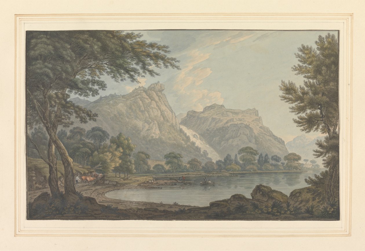 Lodore Rocks -- sonbahar ve kır evi - mesafe by Joseph Farington