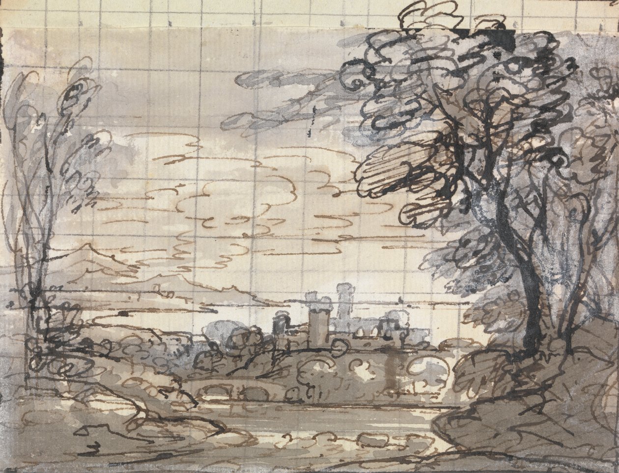 Kale ve Köprülü Nehir by Joseph Farington
