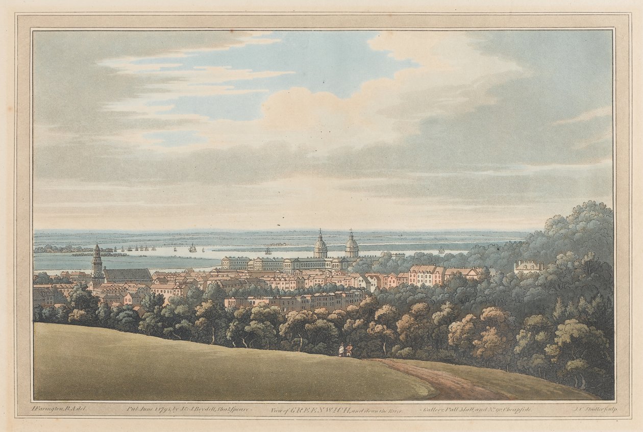 Greenwich ve Down the River manzarası, 1795 (akvaryum) by Joseph Farington