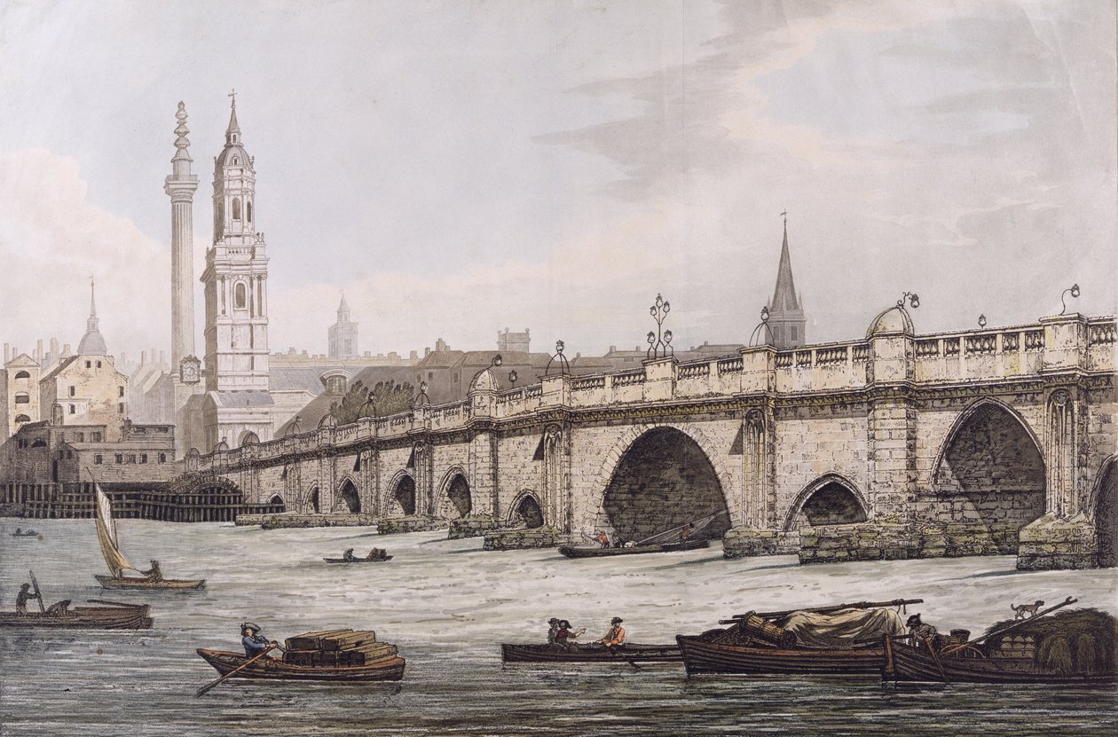 J.C. Stadler tarafından oyulmuş St. Magus Kilisesi ve Anıt da dahil olmak üzere Londra Köprüsü