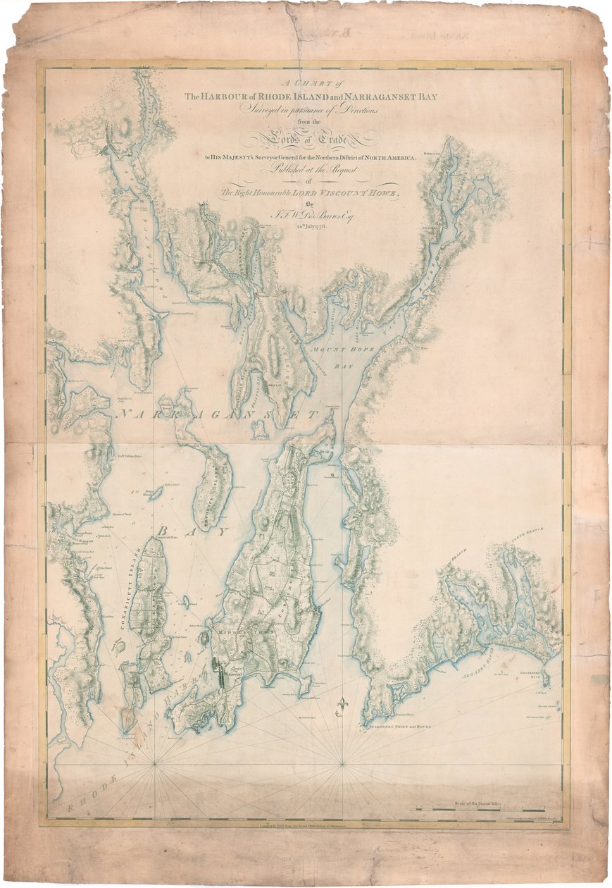 Rhode Island Limanı ve Narragansett Körfezi Haritası by Joseph Frederick Wallet DesBarres