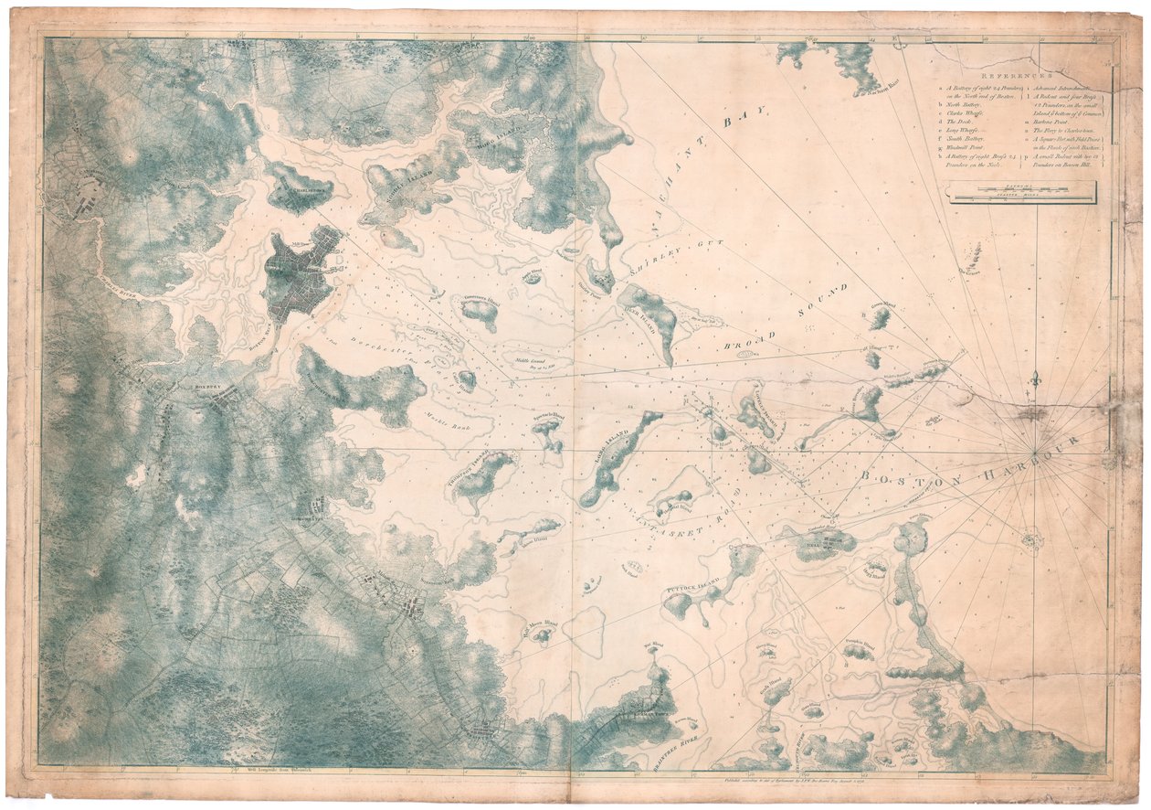 Boston Limanı Haritası için Gözlemlere İlişkin Denizcilikle İlgili Açıklamaların Haritası by Joseph Frederick Wallet DesBarres