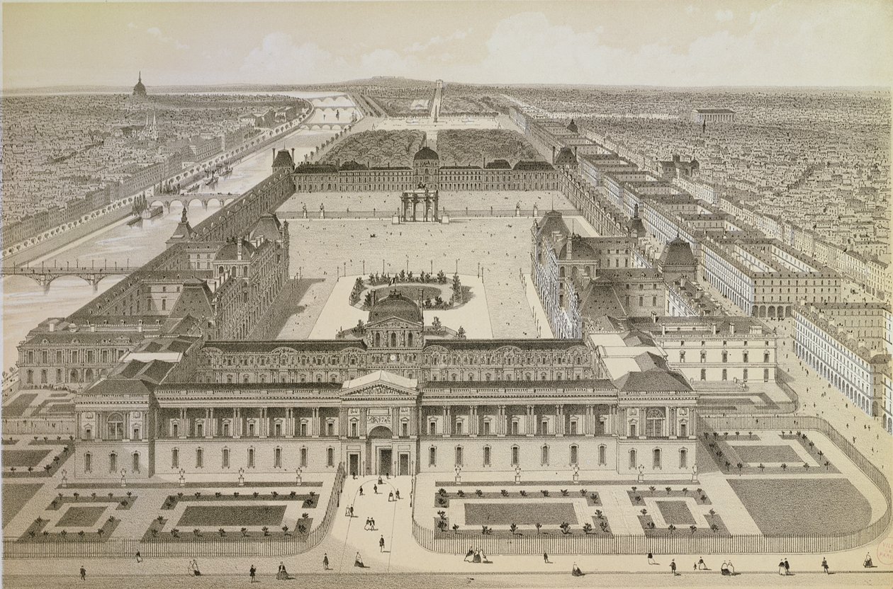 Louvre ve Tuileries'in görünümü, c.1850 by Joseph Gabriel Aubrun