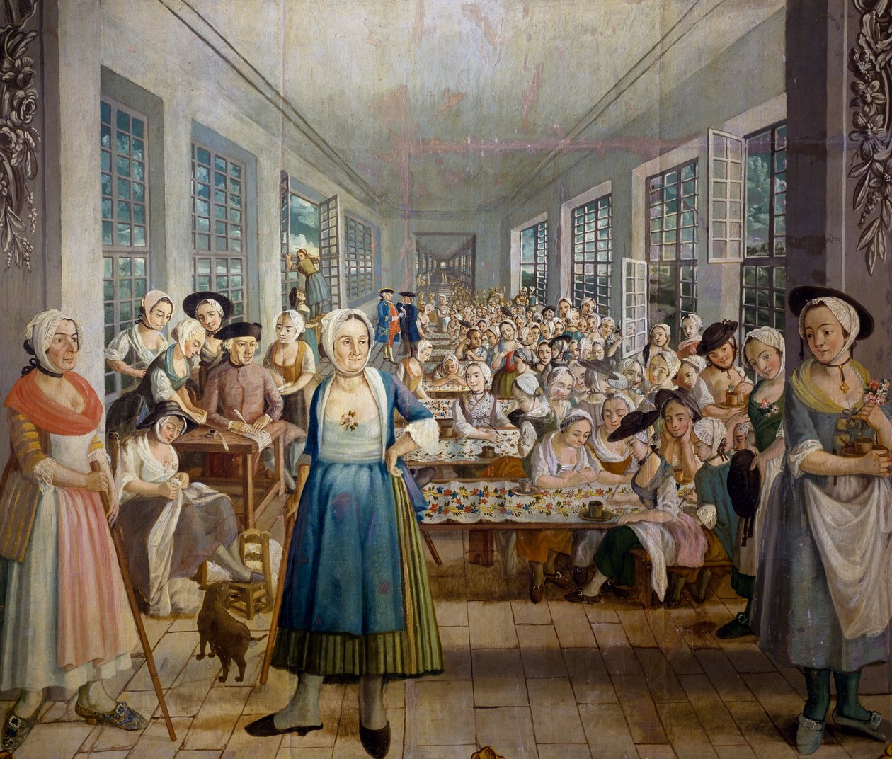 Wetter Brothers'ın Orange, Provence'daki tekstil fabrikası, 1764'te, kumaş baskı departmanı, Joseph Maria Gabriel Rossetti, Fransa by Joseph Gabriel Rossetti