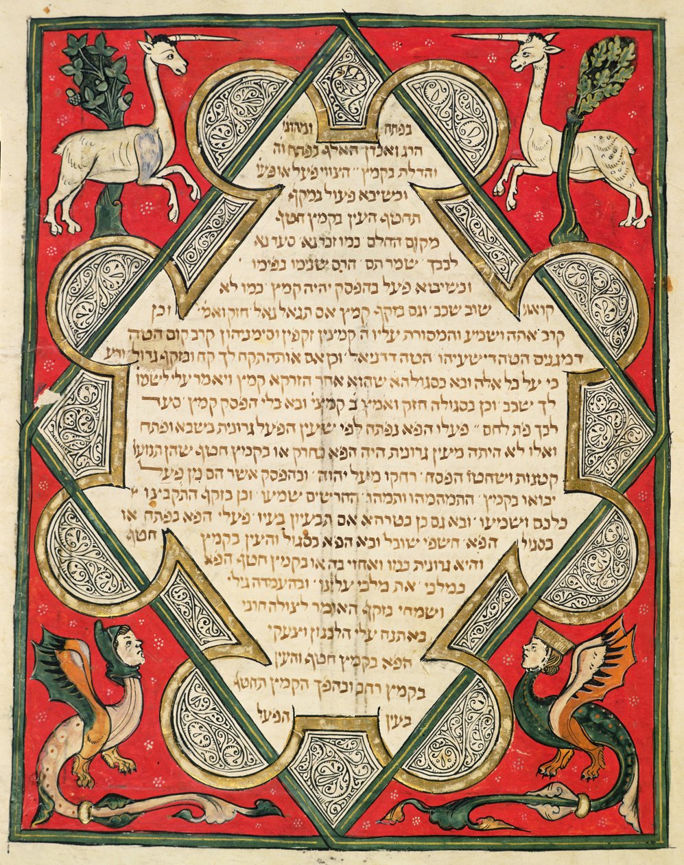 Groteskler, Yahudi Cervera İncilinden bir örnek, 1299 by Joseph Ha Zarefati