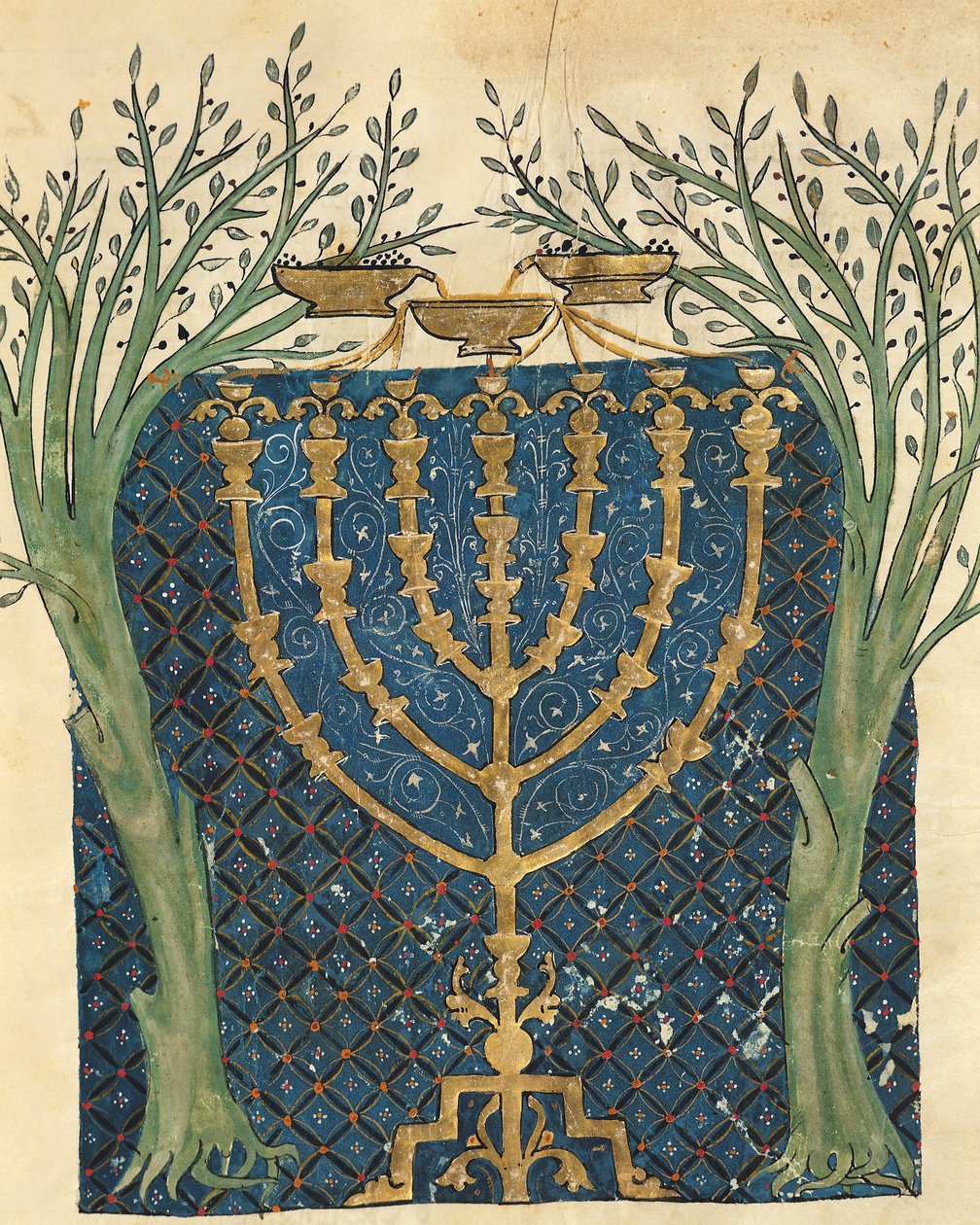 Yahudi Cervera İncil'inden bir menora aydınlatması, 1299 by Joseph Ha Zarefati