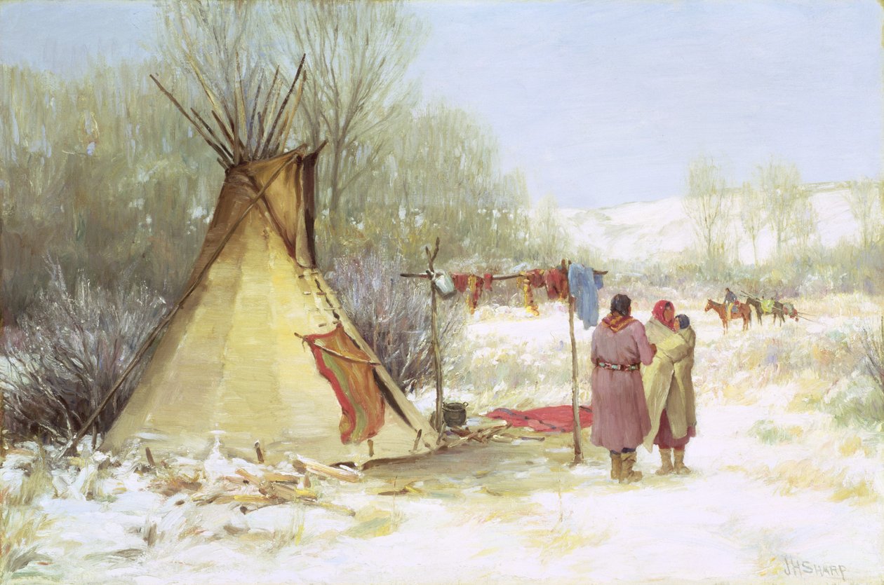 Kış Kampına Dönen Kızılderililer (tuval üzerine yağlıboya) by Joseph Henry Sharp